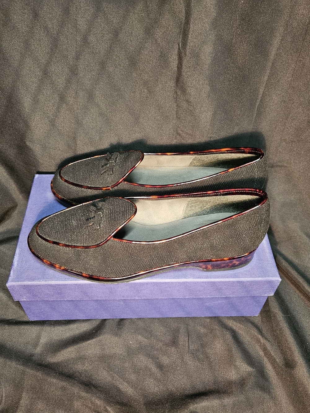Stuart Weitzman Black Loafers with Tortoiseshell Trim